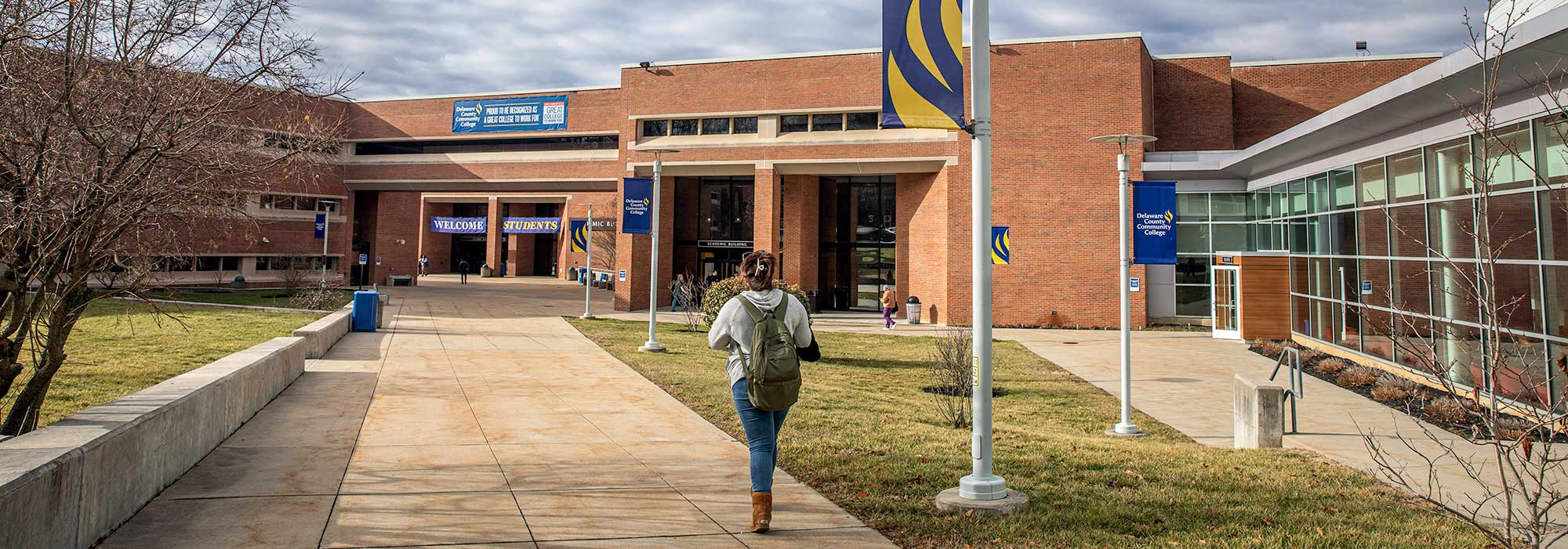 Marple Campus with Welcome Students banners in background