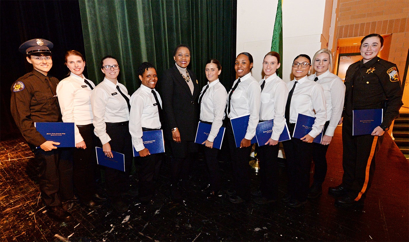 Photo of female cadets at Municipal Police Academy graduation