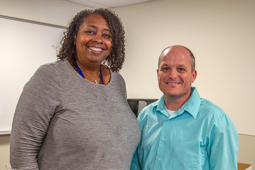 (left to right): Terri Cooper-Smith, interviewer from Pennsylvania Utility Commission, with Pete Mikulich of Collegeville