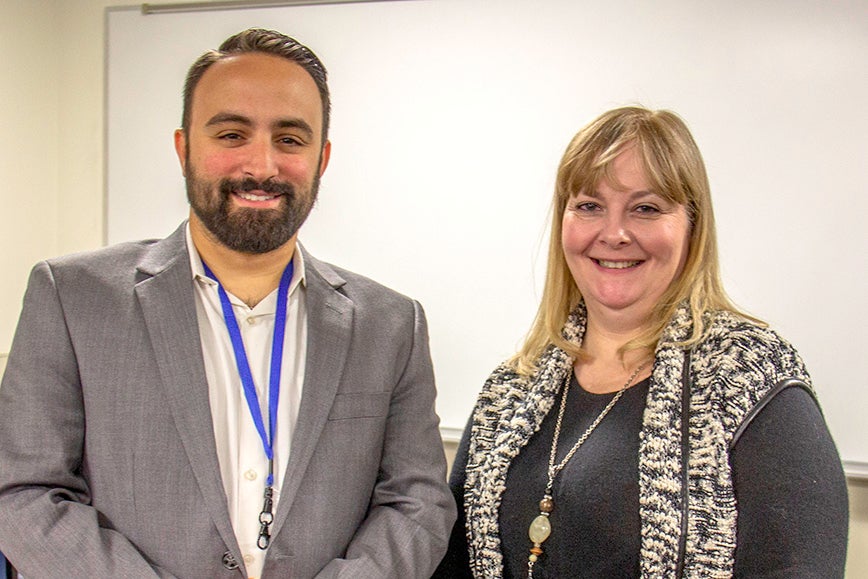 Nick Pacitti, interviewer from Monarch Staffing, with Gwen Beebe of Wallingford