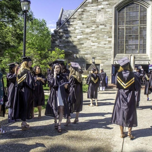 Grads gathering outside