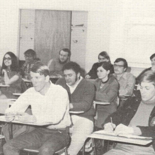 Old photo of the both the college and students